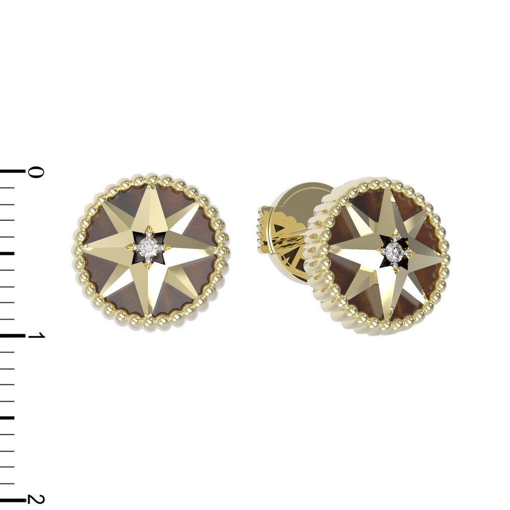 Серьги из лимонного золота c фианитом и тигровым глазом