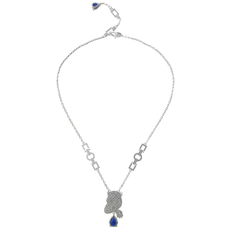 Колье из белого золота c бриллиантами, сапфиром и изумрудом