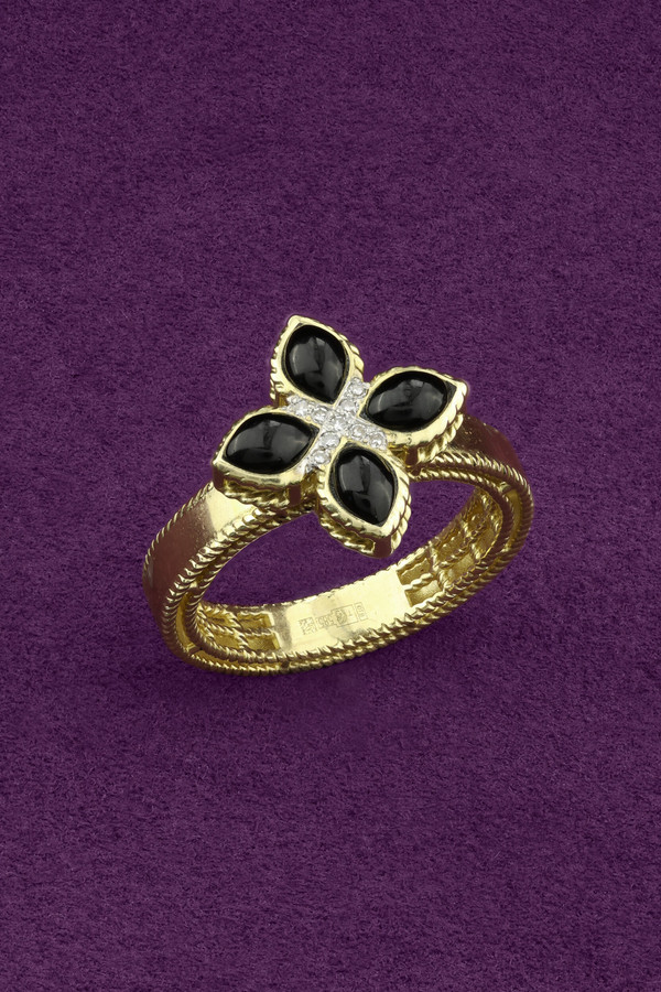 Кольцо из лимонного золота c бриллиантами и ониксом