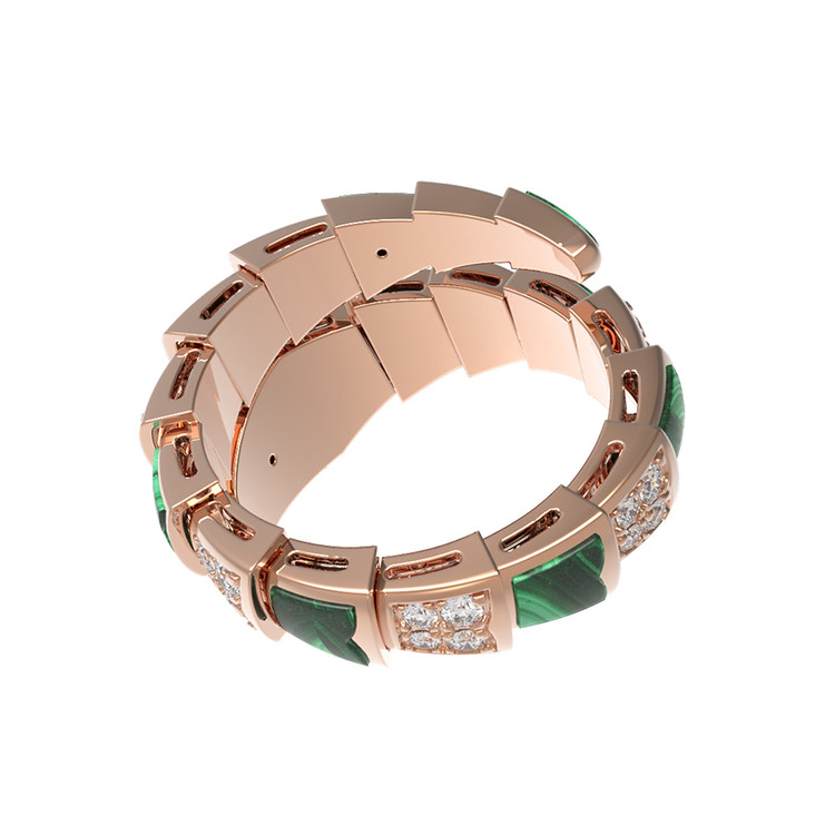 Кольцо из золота c бриллиантами и малахитом