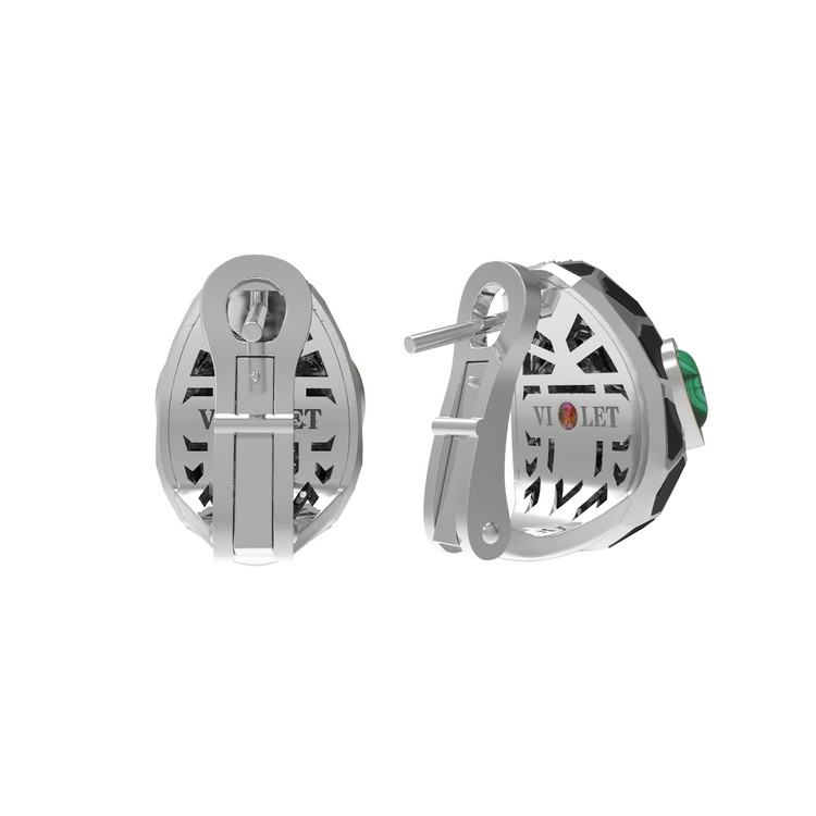 Серьги из белого золота c бриллиантами, рубином, ониксом, малахитом и перламутром