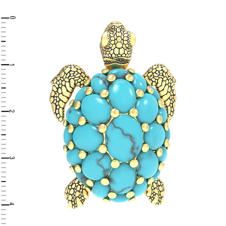 Брошь из лимонного золота c эмаль и бирюзой