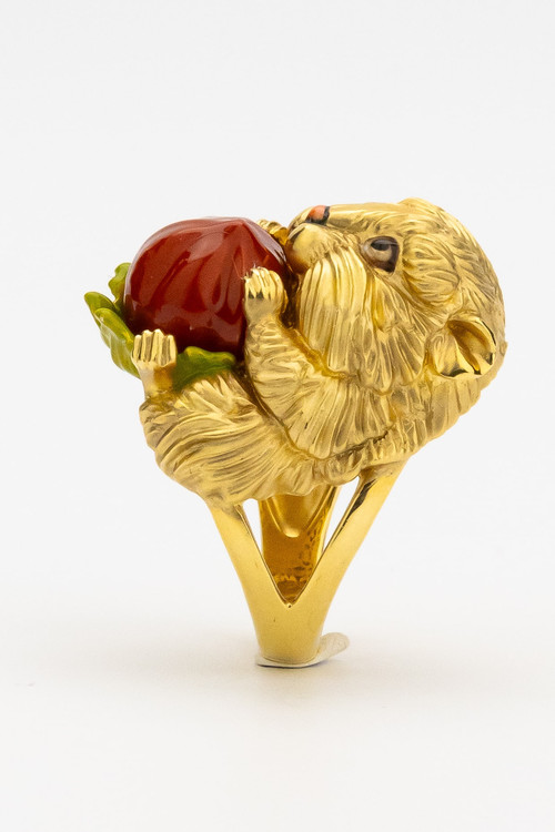 Кольцо из лимонного золота c эмаль