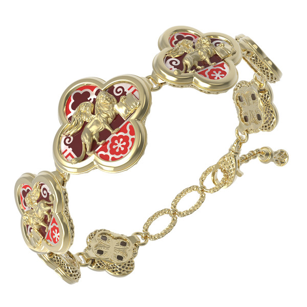 Браслет из лимонного золота c эмалью, жемчугом и перламутром