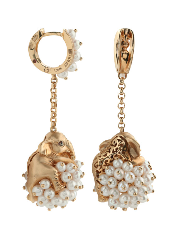 Серьги из золота c эмалью и жемчугом