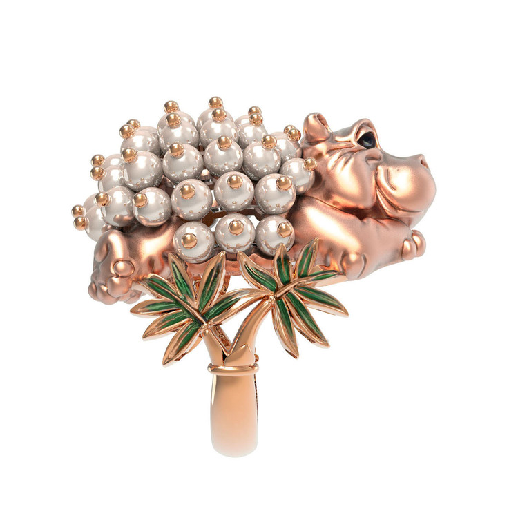 Кольцо из золота c эмаль и жемчугом