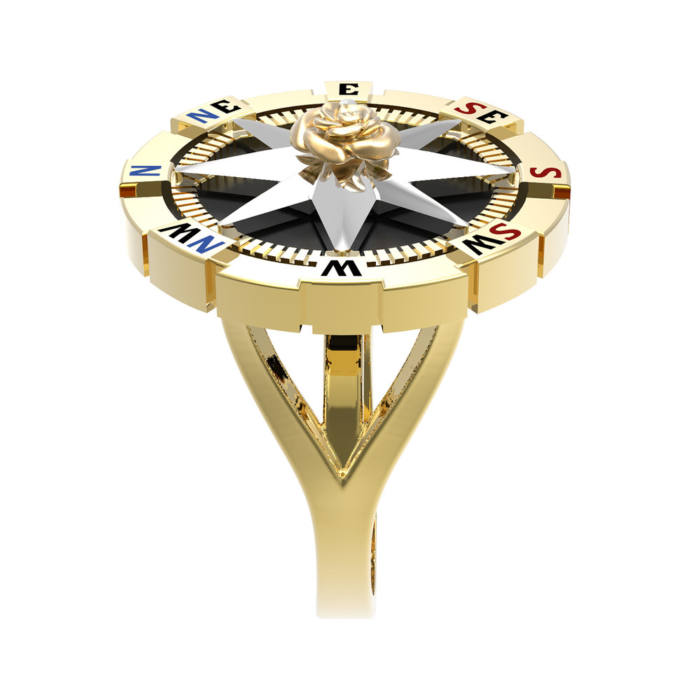 Кольцо из лимонного золота c эмаль и ониксом