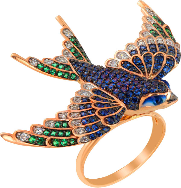 Кольцо из золота c эмаль и фианитом