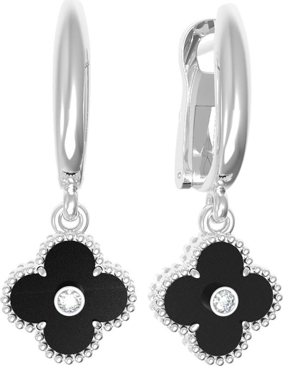 Серьги из белого золота c бриллиантами и ониксом