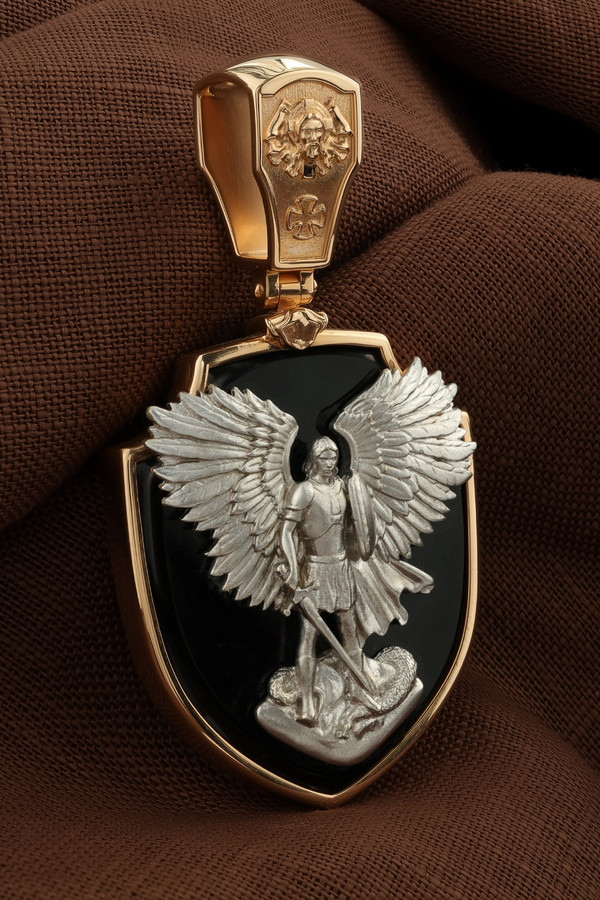 Образок из золота c эмаль и ониксом