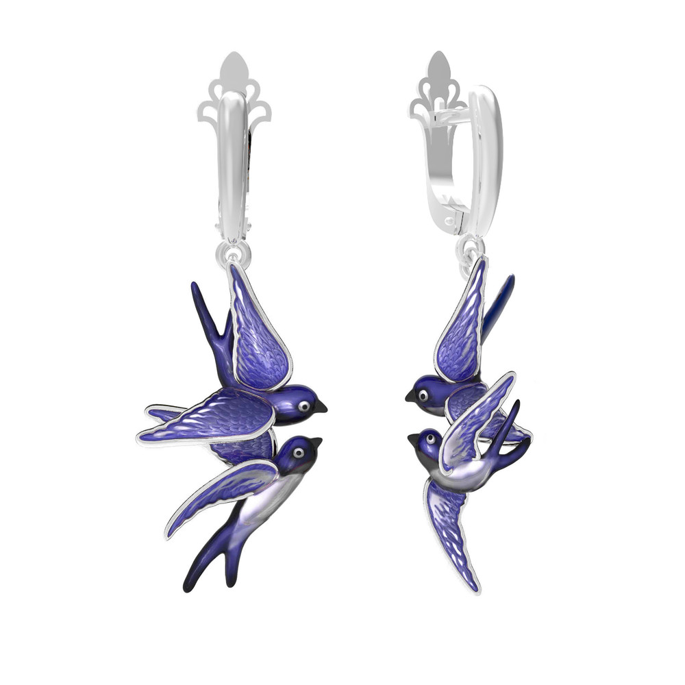 Серьги из белого золота c эмаль