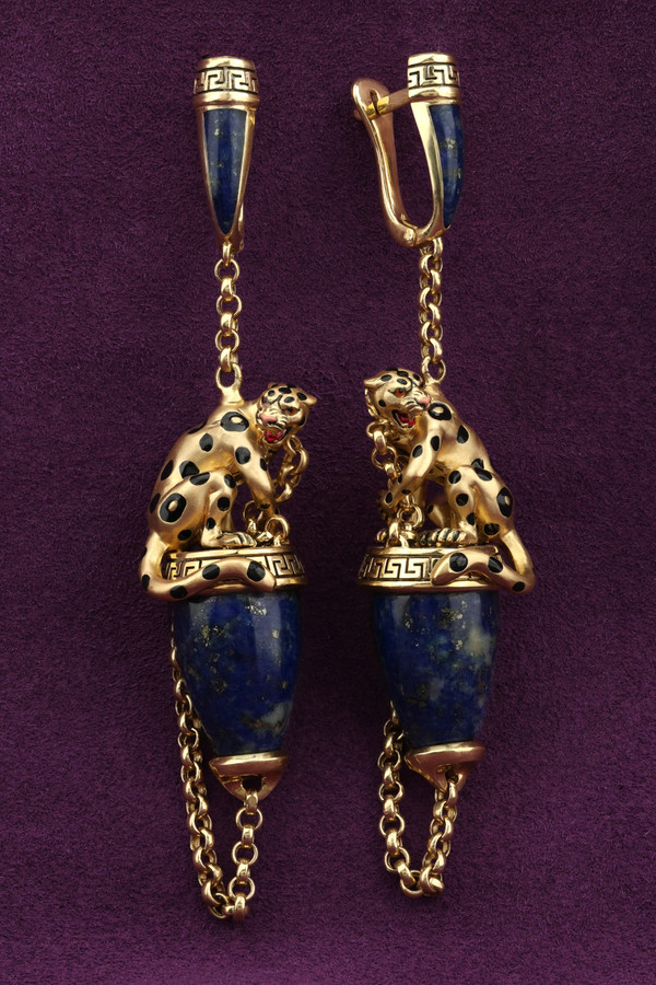 Серьги из лимонного золота c эмаль и лазуритом