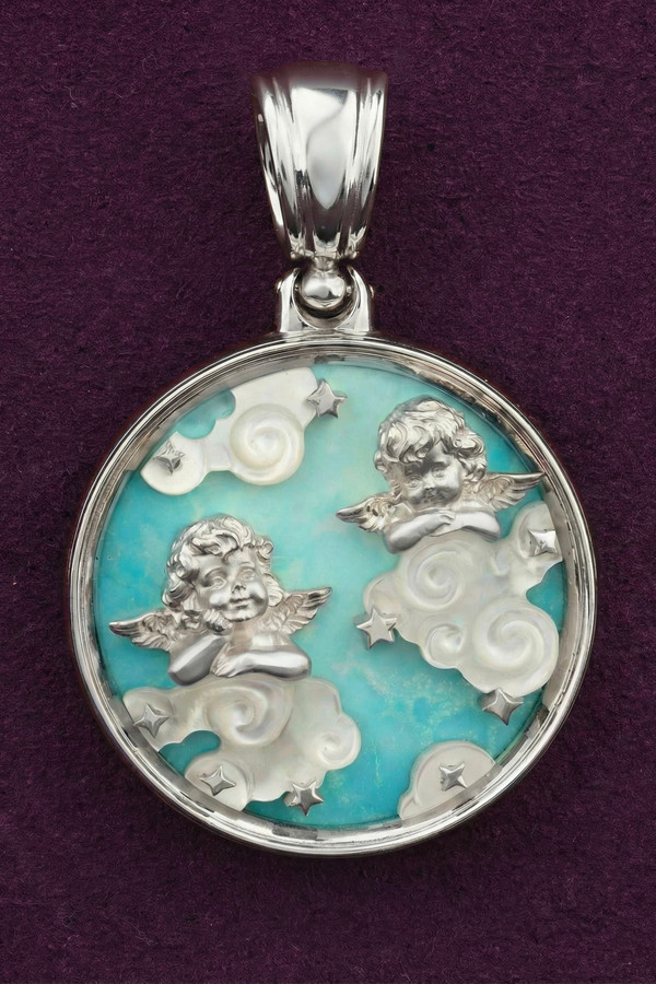 Подвеска из белого золота c бирюзой и перламутром