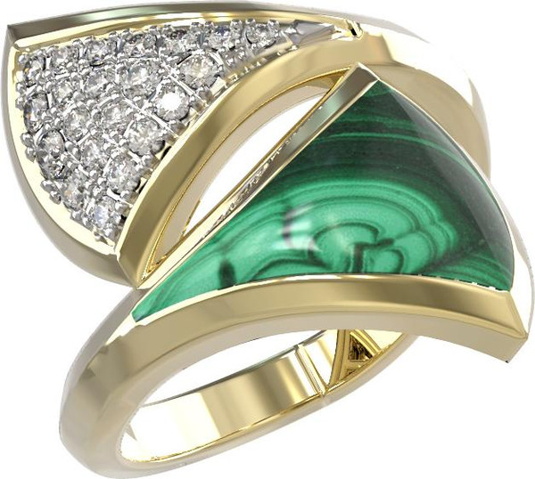 Кольцо из лимонного золота c бриллиантами и малахитом