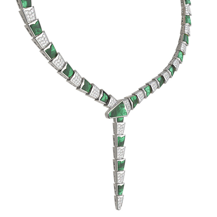 Колье из белого золота c бриллиантами и малахитом