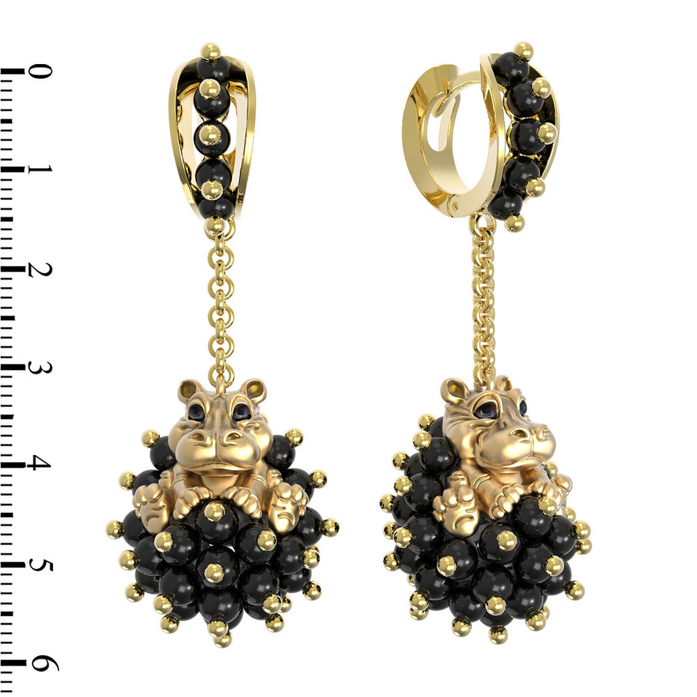 Серьги из лимонного золота c эмаль и ониксом