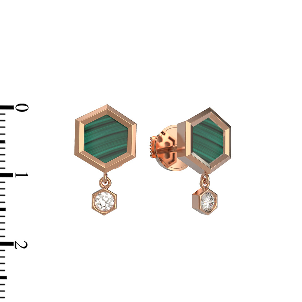 Серьги из золота c бриллиантами и малахитом