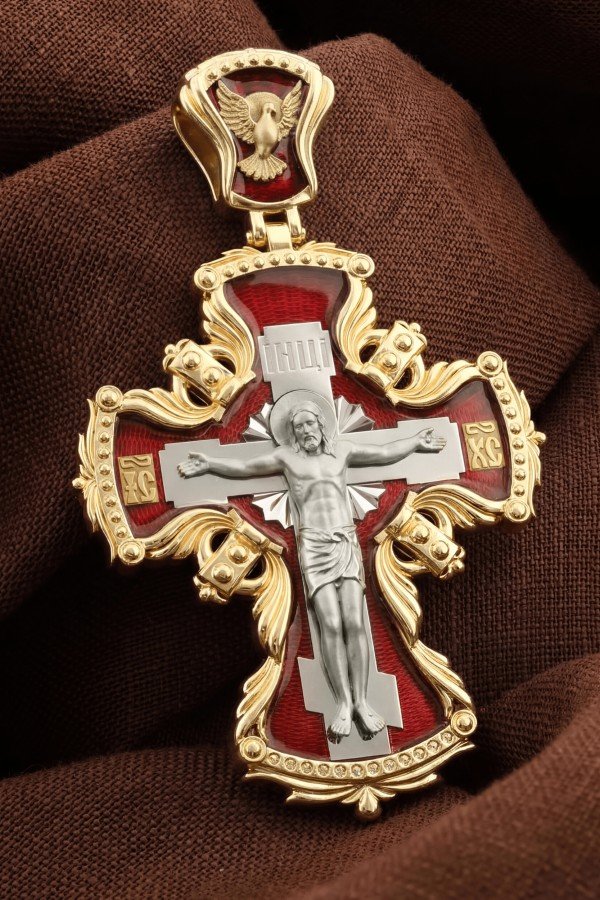 Крест из лимонного золота c эмаль