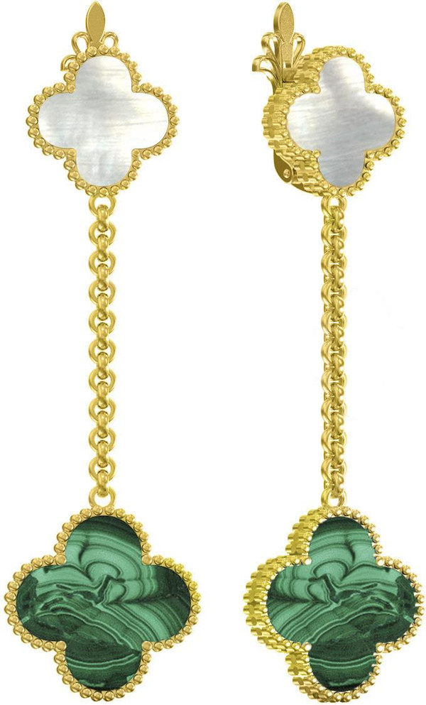 Серьги из лимонного золота c малахитом и перламутром