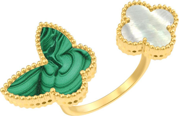 Кольцо из лимонного золота c малахитом и перламутром