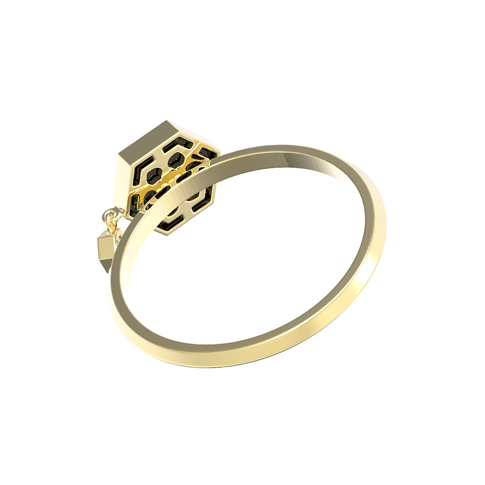 Кольцо из лимонного золота c бриллиантами и ониксом