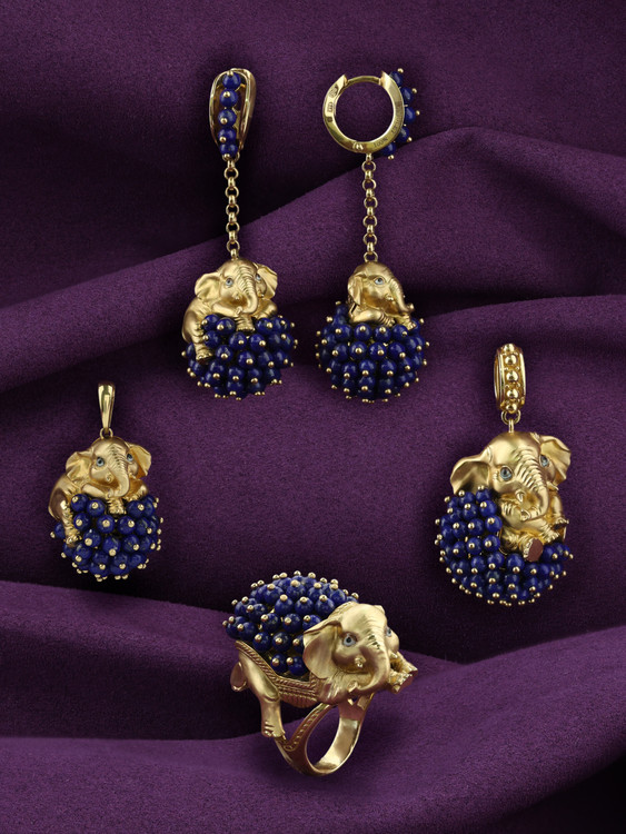 Подвеска из лимонного золота c эмаль и лазуритом