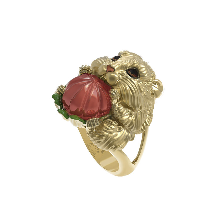 Кольцо из лимонного золота c эмаль