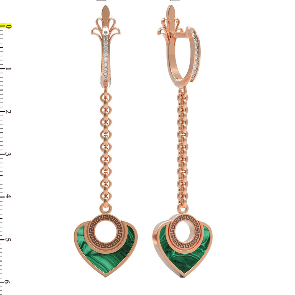 Серьги из золота c фианитом и малахитом