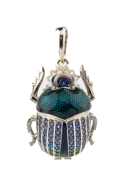 Подвеска из белого золота c эмаль , фианитом и сапфиром