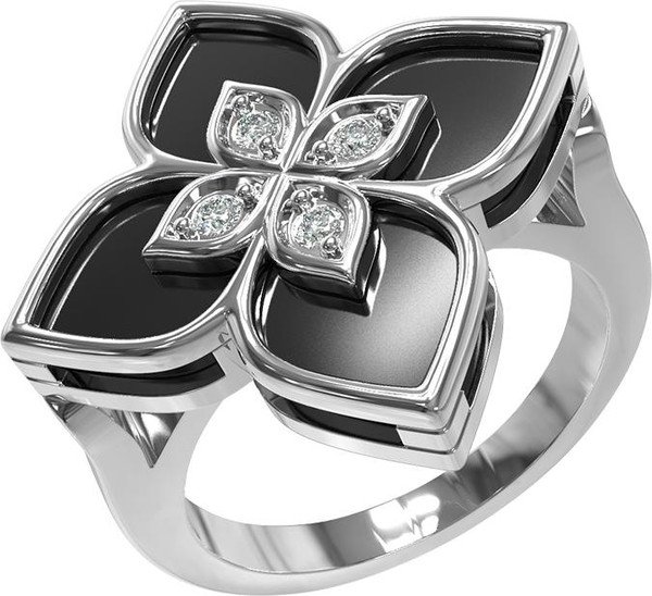 Кольцо из белого золота c бриллиантами и ониксом