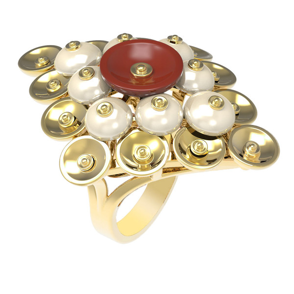 Кольцо из лимонного золота c агатом и перламутром