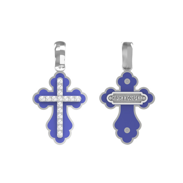 Крест из белого золота c эмаль и бриллиантами