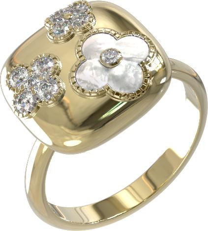 Кольцо из лимонного золота c бриллиантами и перламутром