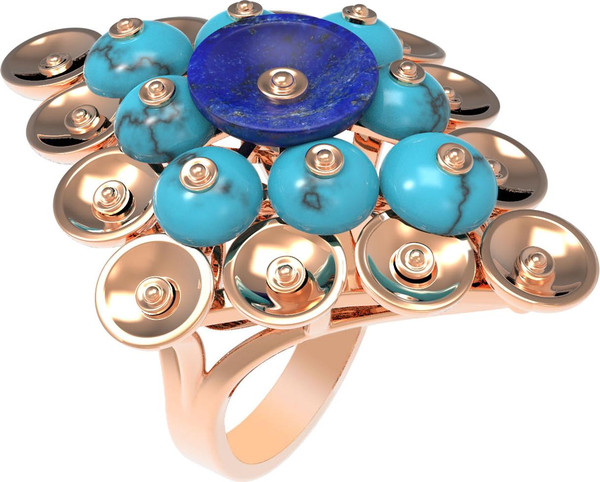 Кольцо из золота c бирюзой и лазуритом