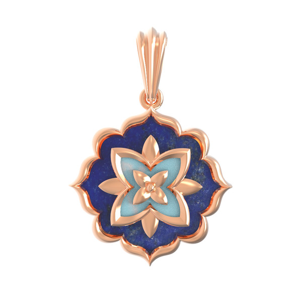 Подвеска из золота c бирюзой и лазуритом