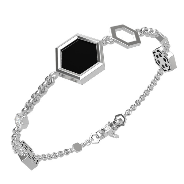 Браслет из белого золота c бриллиантами, ониксом и перламутром