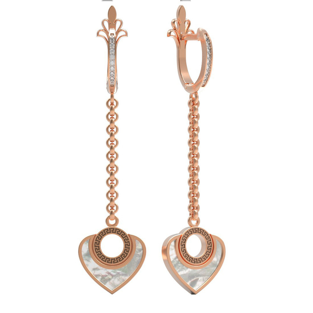 Серьги из золота c фианитом и перламутром