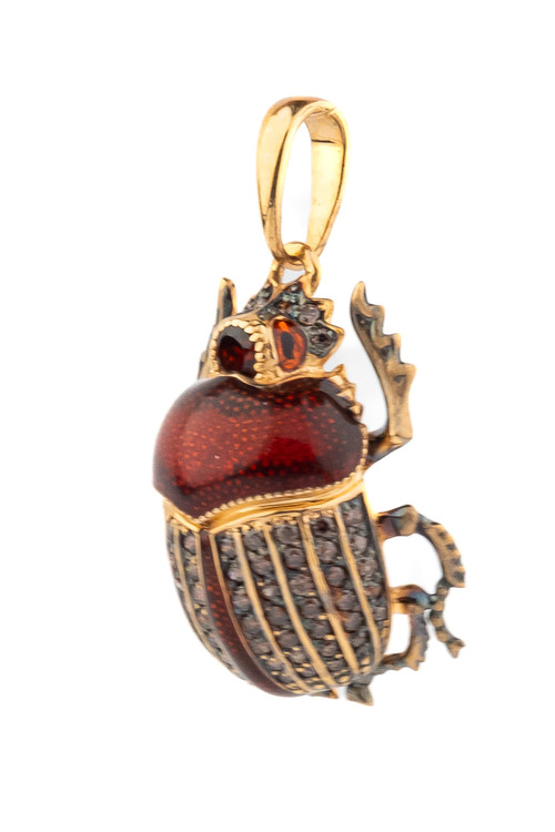 Подвеска из золота c эмаль , фианитом и гранатом