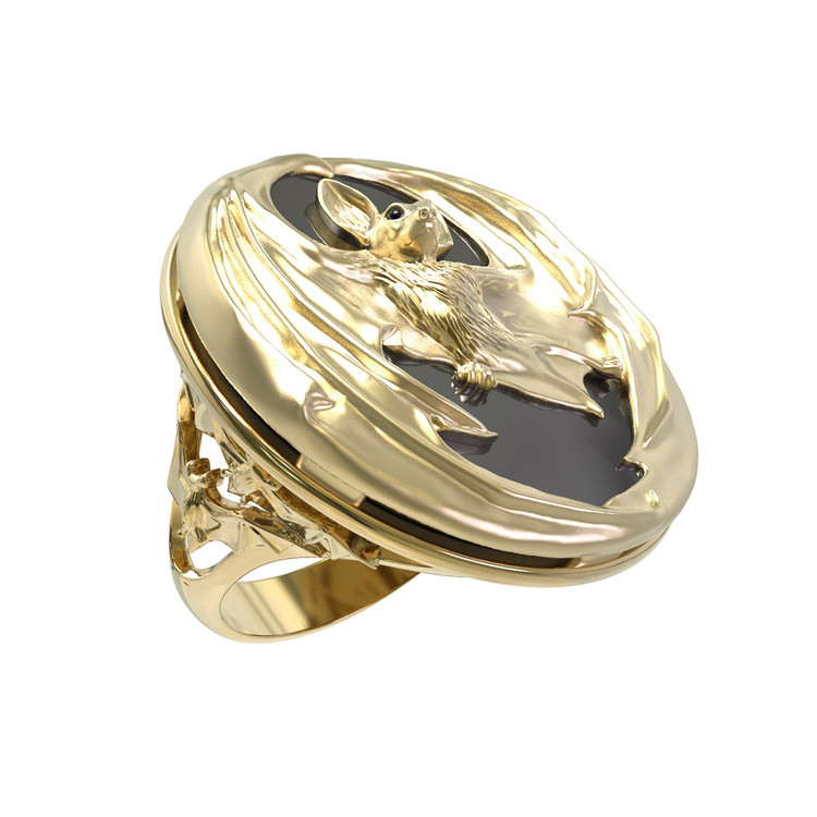 Кольцо из лимонного золота c эмаль и ониксом