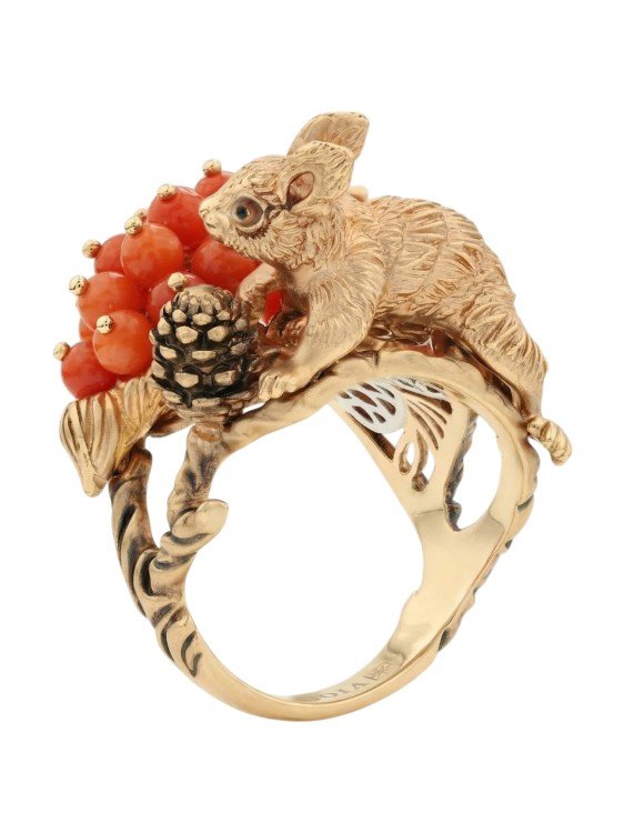 Кольцо из золота c эмаль и кораллом