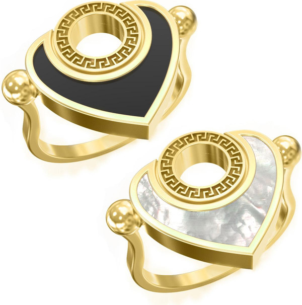 Кольцо из лимонного золота c ониксом и перламутром