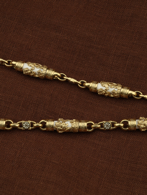 Цепь из лимонного золота c эмаль и бивнем мамонта