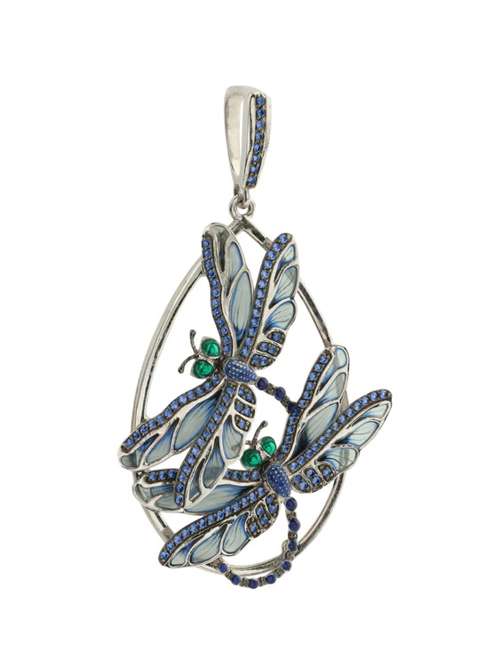 Подвеска из белого золота c сапфиром и эмалью
