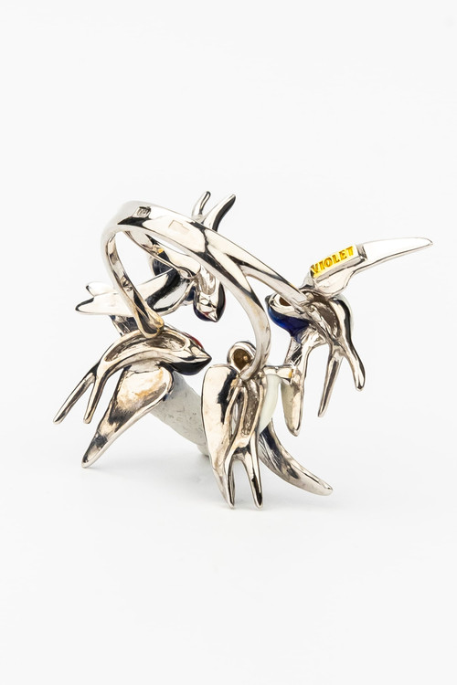 Кольцо из белого золота c эмаль