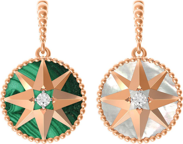 Подвеска из золота c фианитом, малахитом и перламутром