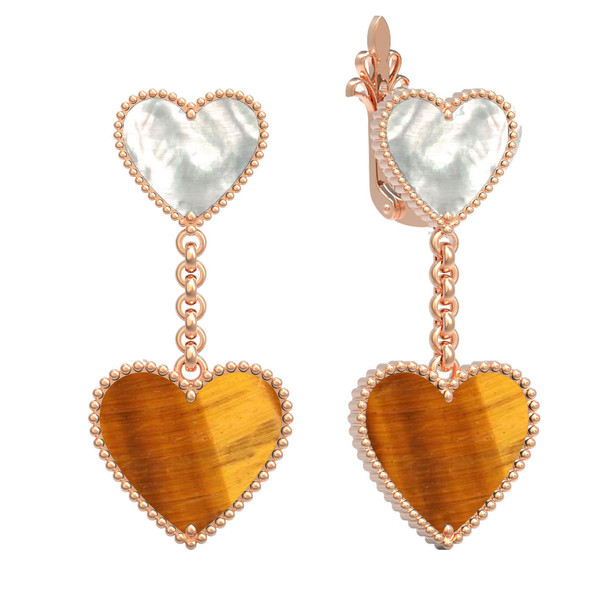 Серьги из золота c тигровым глазом и перламутром