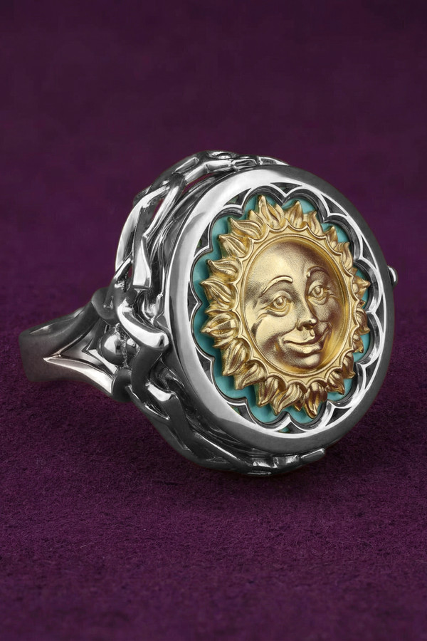 Кольцо из белого золота c бирюзой и лазуритом