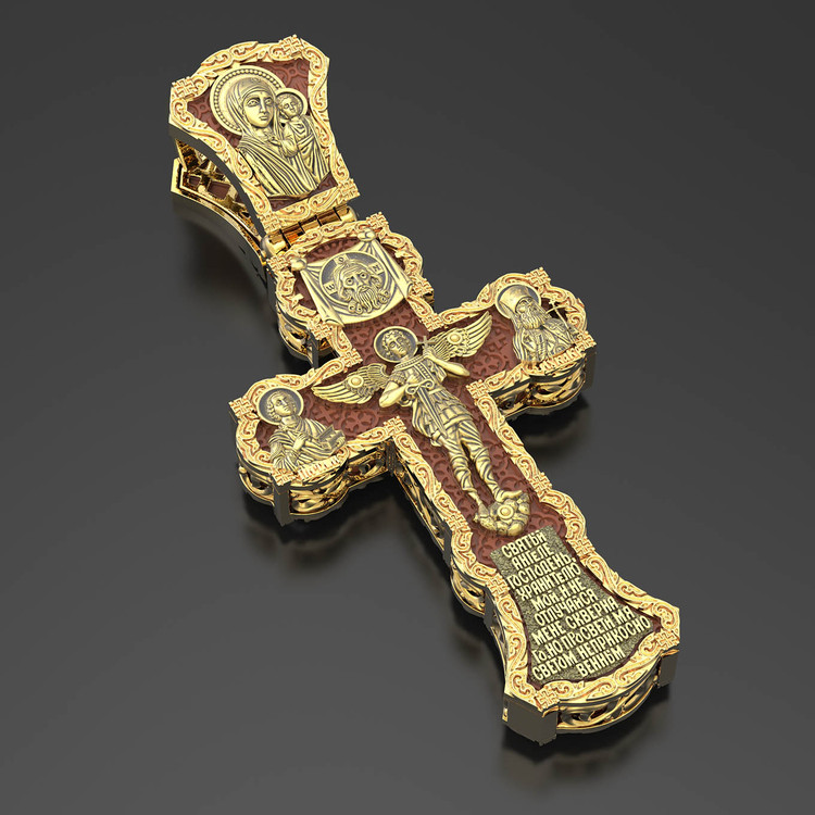 Крест из лимонного золота c деревом груши