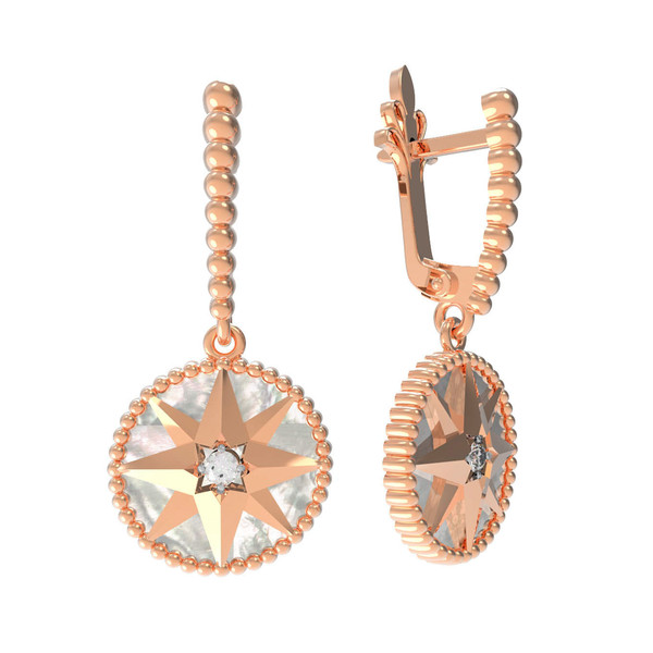 Серьги из золота c фианитом и перламутром