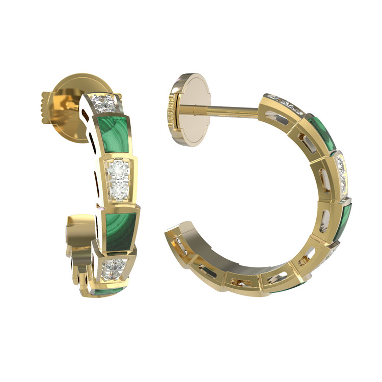 Серьги из лимонного золота c бриллиантами и малахитом